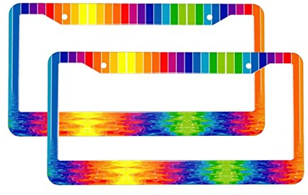 Nummernschild-Rahmen in Regenbogen-Streifen, universal, rostfrei, wetterfest, Aluminium, 2 Stück
