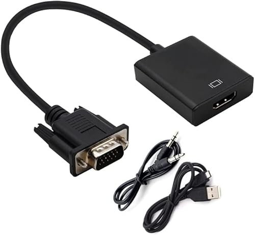 Xingdianfu Adattatore VGA a HDMI Supporto audio Risoluzione 1080P Convertitore da HDMI a VGA con Audio 3.5mm e Ricarica Micro USB per computer, PC, laptop, monitor