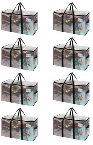 VENO 8 Pack Heavy Duty Moving Bags for Clothes,Extra Large Moving House Essentials,Underbed Storage Packing Boxes for Duvet,Waterproof Laundry Bags Organiser (Clear, 8 Pack)