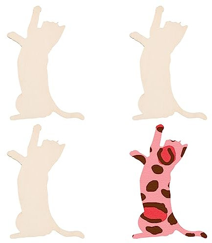 OLYCRAFT 4Pcs Unfinished Wood Pieces 14.8x10.9cm Cat Wood Pieces 2.3mm Thick Cat Cutout Unfinished Wood Undyed Wooden Cats Slices Blank Wooden Slices for DIY Crafts Wall Decoration Pendants