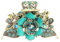 Womens Metal Wedding Rhinestone Crystal Bridal Bride Party Prom Strong Gold Tone Vintage Look Rose Flower Hair Accessory Up Do Octopus Bulldog Crab Styling Claw Grip Clamp Clip (Turquoise)