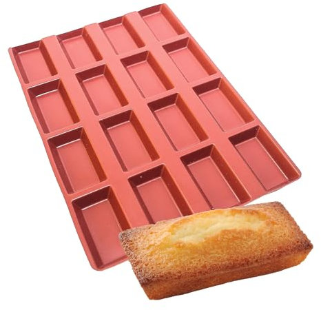 Maé - Moule Financier 16 Alvéoles - Silicone Alimentaire Premium Anti-Adhérent - Souple, Démoulage Facile et Net - Résistant Températures -45°C / +280°C - 51 ml