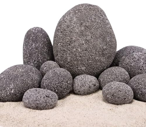 AquaOne Aquarium Steine Zen Pebbles Grau I Natursteine Gr.L 1 Stück 9-12 cm pro Stein I Aquascaping Gestein Dekoration Terrarium Nanobecken Landschaft