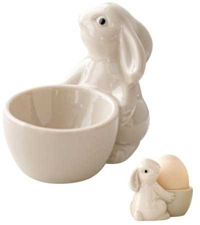 Portauovo di Pasqua, in ceramica, per coniglietti pasquali, in ceramica, per conigli, per uovo, per decorazione pasquale (bianco)