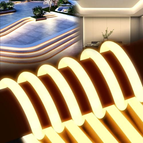 BRIMETI Striscia LED Neon 10 Metri 220V Tubo LED Flessibile 360° Rotondo Esterno Strisce LED Impermeabile IP65 Nastri LED Luminosa Corda Stringa,con Alimentatore di rete e Controller (Giallo)