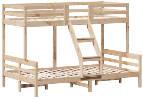 vidaXL Etagenbett, Hochbett mit Leitplanken, Stockbett für Schlafzimmer, Bett Holzbett Einzelbett, 80x200/120x200cm Massivholz Kiefer