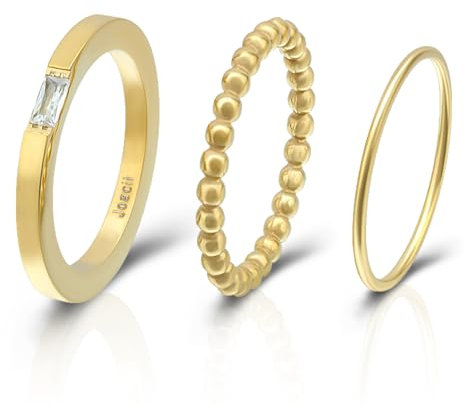 Joacii 18K Vergoldet Stapeln Eheringe Ringe Einfaches Gold Ringe Set für Frauen Comfort Fit Größe 7
