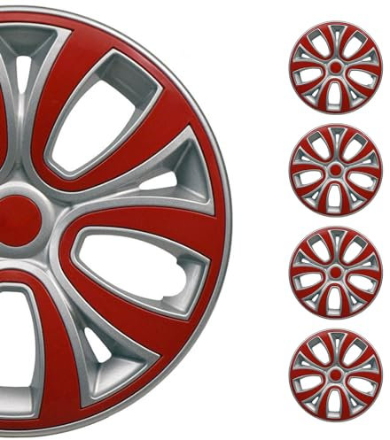 OMAC 4X Radkappen Radzierblenden Radblenden 15 Zoll Stahlfelgen Glänzend Grau-Rot