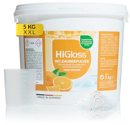HiGloss WC Zauberpulver 5kg – WC Reiniger Extra Stark mit Schmutzfinder-Technologie, Fresh Orange, WC Schaum für gründliche Toilettenreinigung bis unter den Rand