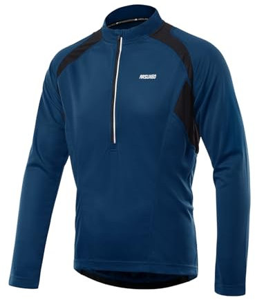 ARSUXEO Cycling Jersey Mens Long Sleeve Mountain Bike Jersey Half Zipper Cycling Top Clothing 6031 Montego Blue L