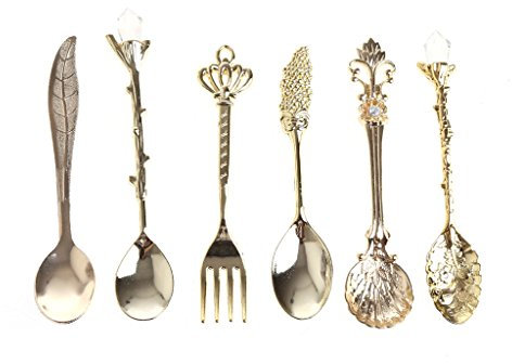 6 cucharas de café vintage Royal con tenedor para helado y postre