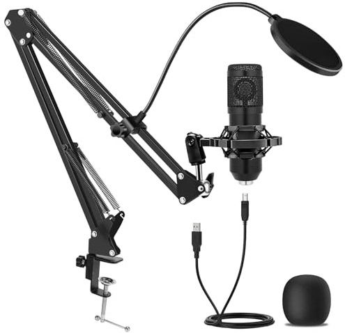 USB Condenser Microphone,Computer PC Microphone Kit with Adjustable Boom Arm Stand Shock Mount for YouTube Vocal Gaming Streaming