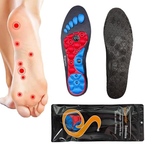 Magnetische Massage Einlegesohlen, Magnetische Einlegesohlen, Orthopädische Einlegesohlen, Magnetische Schuheinlagen Einlegesohlen für Akupressur, Einlagen mit Magneten,Abnehmen (Rot, L 44-47)