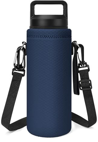 Linkidea Neoprene Water Bottle Carrier with Strap Compatible with YETI Rambler Bottle 18oz/26oz, Yonder 25oz, Insulated Waterbottle Sling Bag with Shoulder Strap, Navy Blue