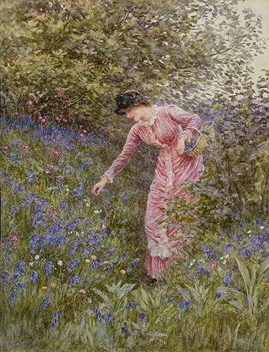 XcBAIHOUD Vintage Wandkunst Bilder Modern Canvas Leinwandbild Glockenblumen sammeln von Helen Allingham Wanddekoration Landschaft für Wanddekoration 60x90cm