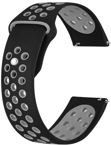 BISONSTRAP Bracelets de Montre pour Hommes et Femmes, Bracelets en Silicone Respirant, Bracelet à Boucle Sport à Dégagement Rapide, 22mm, Noir/Gris