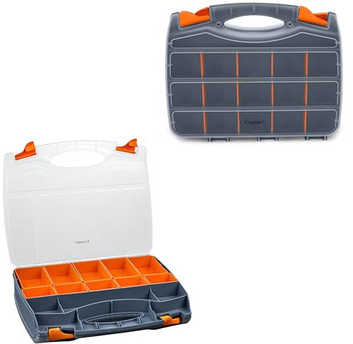 Crystals Tool Box Organiser - Double Side Tool Storage Organisers with Removable Compartments - Portable Mini Tool Storage Box with Lockable Handle for DIY Garage (31 Compartments)