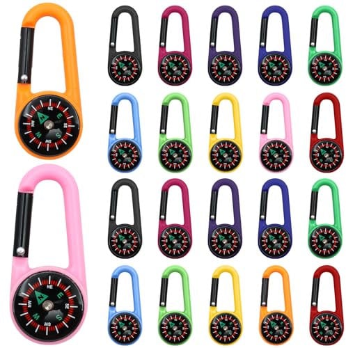 ZYKORT 22 Pezzi Moschettoni per Bussola Piccola Bussola, 11 Colori Portachiavi Bussol di Sopravvivenza Portatile per Navigazione, Campeggio Allaperto, Escursionismo, Alpinismo e Bambini