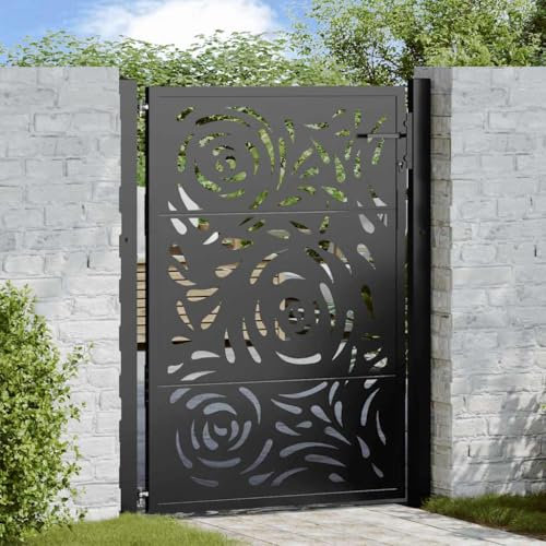 Homgoday Garden Gate, Steel Frame Design with Full Privacy, 105x130 cm, Heavy Duty Metal for Outdoor Safety and Fencing