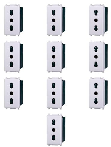 10 MODULI PRESA BIPASSO, BIANCO, COMPATIBILE CON VIMAR PLANA, PRESA 220V 230V 10A 16A, BIVALENTE, MODULI E FRUTTI 100% COMPATIBILI, MATERIALI DI ALTA QUALITA'