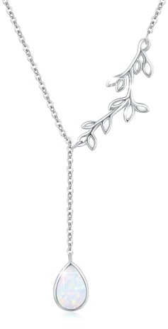 Leaf Necklace for Women 925 Sterling Silver Leaf Pendant Y Chain Necklace Jewelry Gift for Women, one size, Sterling Silver, Opal
