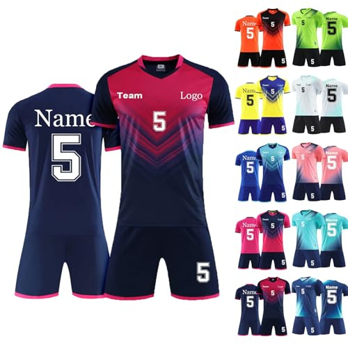 Generisch Personalisiert Fussball Trikot Jungen, Fußball-Trainingsset mit Eigenem Namen Nummer Logo, Fußballtrikot Shorts Set für Jungen Männer (DE/NL/SE/PL, Alter, Einheitsgröße, Regular, A-1)