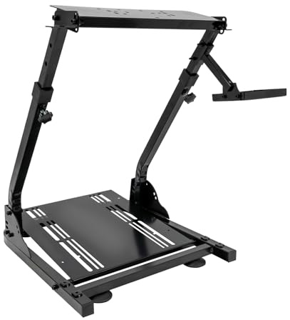Treeisland Faltbarer Lenkradständer, Sim Racing Lenkrad Ständer, Gaming Lenkrad Halterung mit Schalthebelhalter, Steering Wheel Stand, Schwarz
