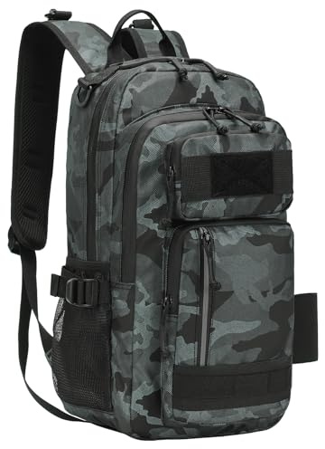 SUIKIHUM 35L Fishing Backpack with Rod Holder, Waterproof Tackle Sling Crossbody Bag with Multi Pocket for Fishing Camping Hunting Hiking, Dark Camouflage