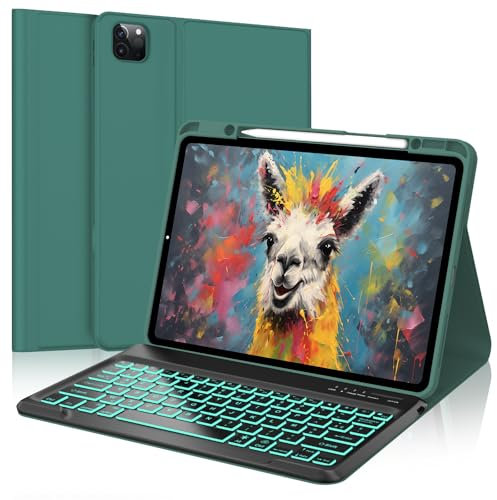 SENGBIRCH Coque Clavier pour iPad Pro 12.9 (6e/5e/4e/3e) Gen, AZERTY Français Clavier rétroéclairé 7 Couleurs Détachable sans Fil Bluetooth, Étui iPad Air 13 (M3 2025/M2 2024), Vert foncé
