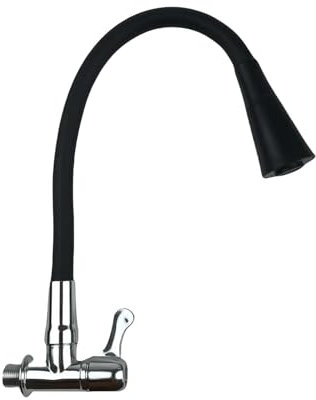 Trumpet Universa L - Grifo horizontal de cocina negro, llave de cocina de un agujero, eficiencia del fregadero, compatibilidad de fregadero estrecho, 51 x 3 x 11 cm para patio, césped, jardín