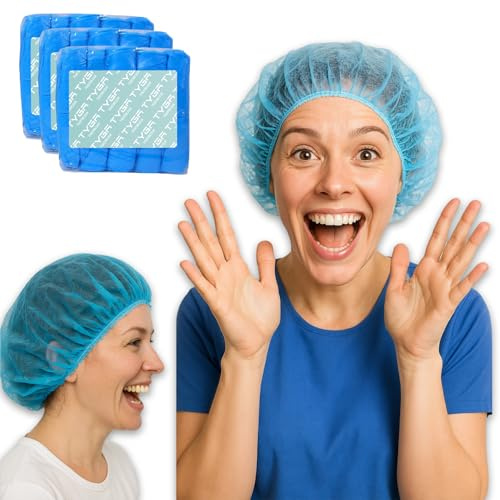 TYGA Disposable Mob Caps Hair Nets, 52 cm stretchable, Blue, Pack of 300
