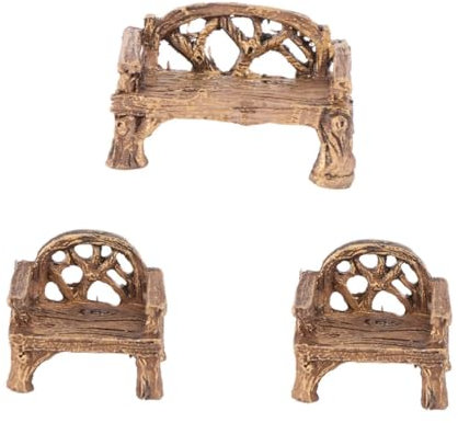 TOBBOMEY 3Stücke Gartenmöbel Harz Teiliges Deko mit Mini Bank und Stühlen für Landschaften Puppenhäuser Garten Dekoration und Langlebig