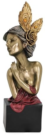 Xintim Moderne Frau Skulptur Rot, Abstrakte Büste Statue für Deko Wohnzimmer & Büro, Elegante Frauenkopf Kunstobjekt, Ästhetische Zimmer & Regal Deko, Besonderes Geburtstagsgeschenk für Frauen & Mama