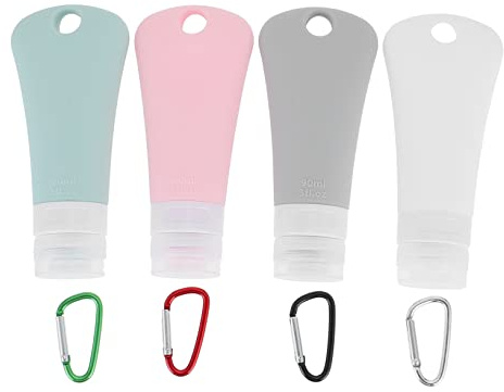 VERDANVERSE 8pcs Silicone Travel Bottles Set Hanging Hooks, Refillable Empty Lotion and Shower Gel Containers 90ml for Portable Cosmetic and Toiletry Storage