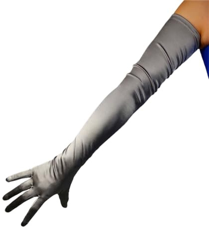 AKDJGFP Satin Handschuhe Satinhandschuhe, Stretch-Seide, for Oper und Abend, extra lang, 70 cm, 28'(Silver)