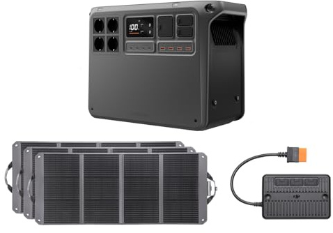 DJI Power 2000 Tragbare Powerstation 2048 Wh, 3000 W Solar Generator mit 3×120W Solarpanels(Zignes), 1×MPPT-Controller, Notstromaggregat für Zuhause, Camping/Wohnmobile/Notstrom.
