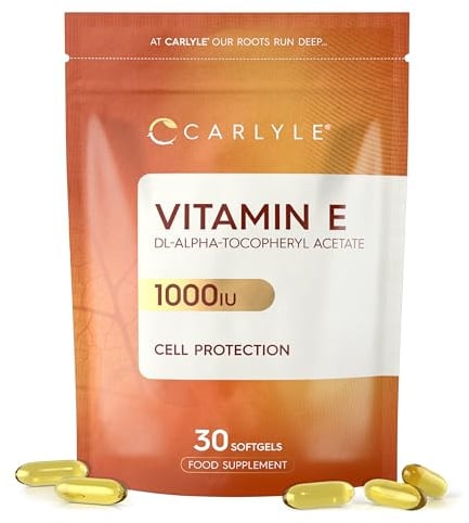 Vitamin E 1000iu | 30 Softgels (1 Month Supply) | DL-Alpha Tocopheryl | Protection of Cells from Oxidative Stress | High Strength Supplement for Adults | By Carlyle