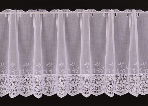 Gardinen Kranzusch Scheibengardine Glanzgarn Bestickt 45x150 cm H/B weiß Bistrogardine Vorhang Küche 1er Pack