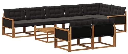 vidaXL Outdoor-Sofagarnitur mit Kissen 9 pcs Natürlich und Schwarz, Garten Ecksofa, modernes Outdoor-Lounge, Robustes Sitzset, Möbel für Terrasse, Komfort und Stil
