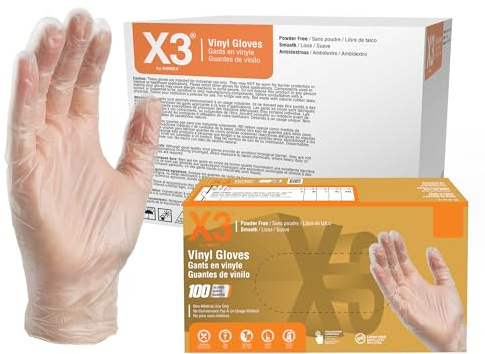 X3 Clear Vinyl Industrial Gloves, Case of 1000, 3 Mil, Size Large, Latex Free, Powder Free, Disposable, Food Safe, GPX346100