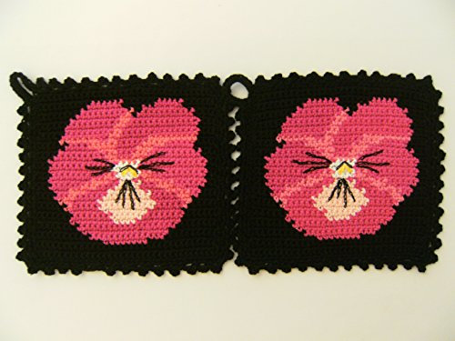 1 Paar Topflappen Stiefmütterchen, gehäkelt Handarbeit Blume Blumen