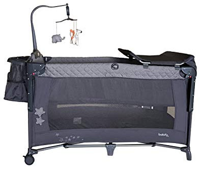 Star Ibaby AC002 Sleep & Play - Cuna de viaje plegable, doble altura, cambiador, arco de juegos