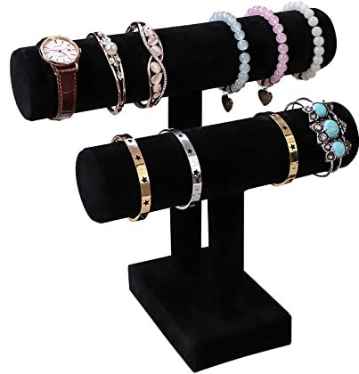 Wudygirl Samt-Armbandhalter, 2 Krawatten-Schmuckständer, Schmuckhalter, Organizer für Armbänder, Uhren, Halsketten, Geschenk für Mädchen und Frauen (schwarz, 2 Krawatten)