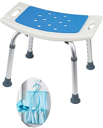 Sgabello doccia Medokare con sedile imbottito - Sedile doccia per anziani con borsa Tote Bag, Sedia da bagno con banco doccia, Sedili doccia Handicap per adulti (White Stool)