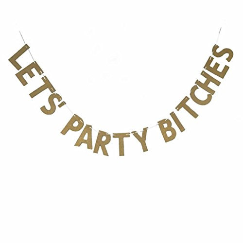 Veewon Hen Party Bunting 2.5m Gold Sparkly Glitter Banner Let's Party Bitches Bachelorette Party Decoration Supplies