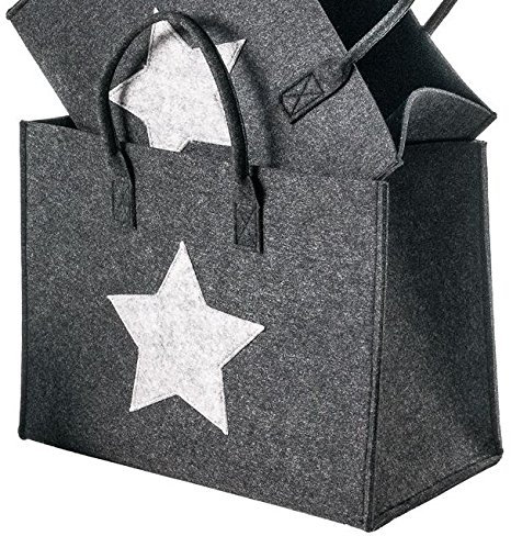 LaFiore24 Hochwertige Filztasche Shopper Stern Einkaufstasche Allzweck Korb Verschiedene Größen (Dunkel Grau, Gross - Large) 42x24cm H.33/46cm