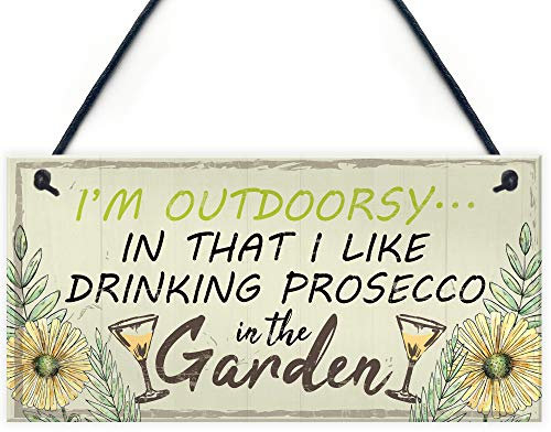 RED OCEAN Drinking Prosecco In The Garden Shed Hanging Plaque Funny Alcohol Sign Friendship Gift