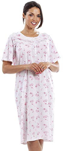 Camille Womens Luxury Porcelain Nightdress - Ladies Floral Short Sleeved Summer Nightie - Comfortable & Breathable Nightwear with Full Front Button Fastening Pink 18-20