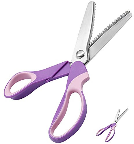 Ciseaux cranteurs 23,5 cm Ciseaux de couture professionnels en acier inoxydable pour travaux manuels, pour cuir, coton, papier, tissu (Mauve)