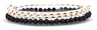 Made by Nami 2er Set Surfer-Armband Herren & Damen • 100% Wasserfest & Handmade • Perlen-Armband Boho Stoff-Armband • Sommer Strand-Schmuck • Freundschaftsarmbänder (Stoff Beige & Lavastein)
